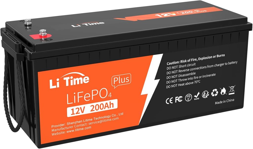 LiTime 12V 200Ah LiFePO4 Lithium Battery with 10-year lifespan for RV and solar use.