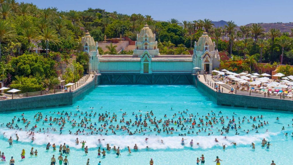 Siam Park Tenerife wave pool and Thai-themed water park architecture