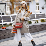 Collage showing Aldo's minimalist accessories, including cream-toned textured handbags and neutral outfits for a sophisticated look.