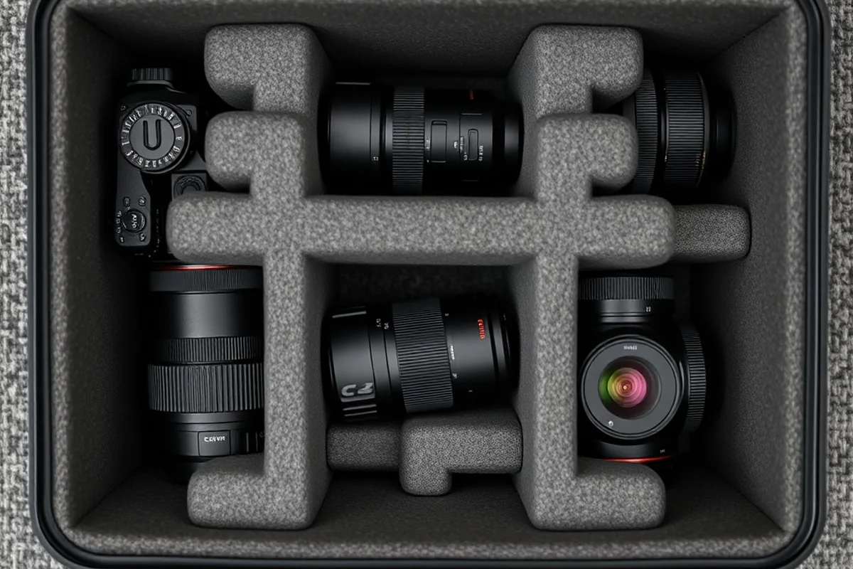Modular camera cube with organized photography equipment