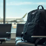 WANDRD travel backpack in airport terminal setting