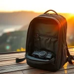 WANDRD travel backpack with camera gear in mountain setting